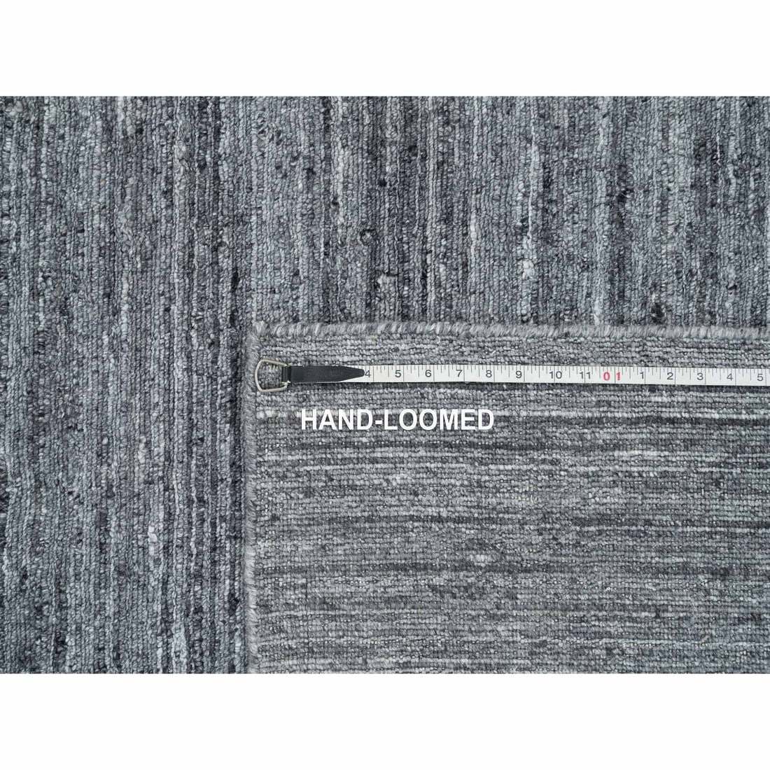 Arsenic Gray, Soft Wool Hand Loomed, Modern Striae Design, Square Rug - 11
