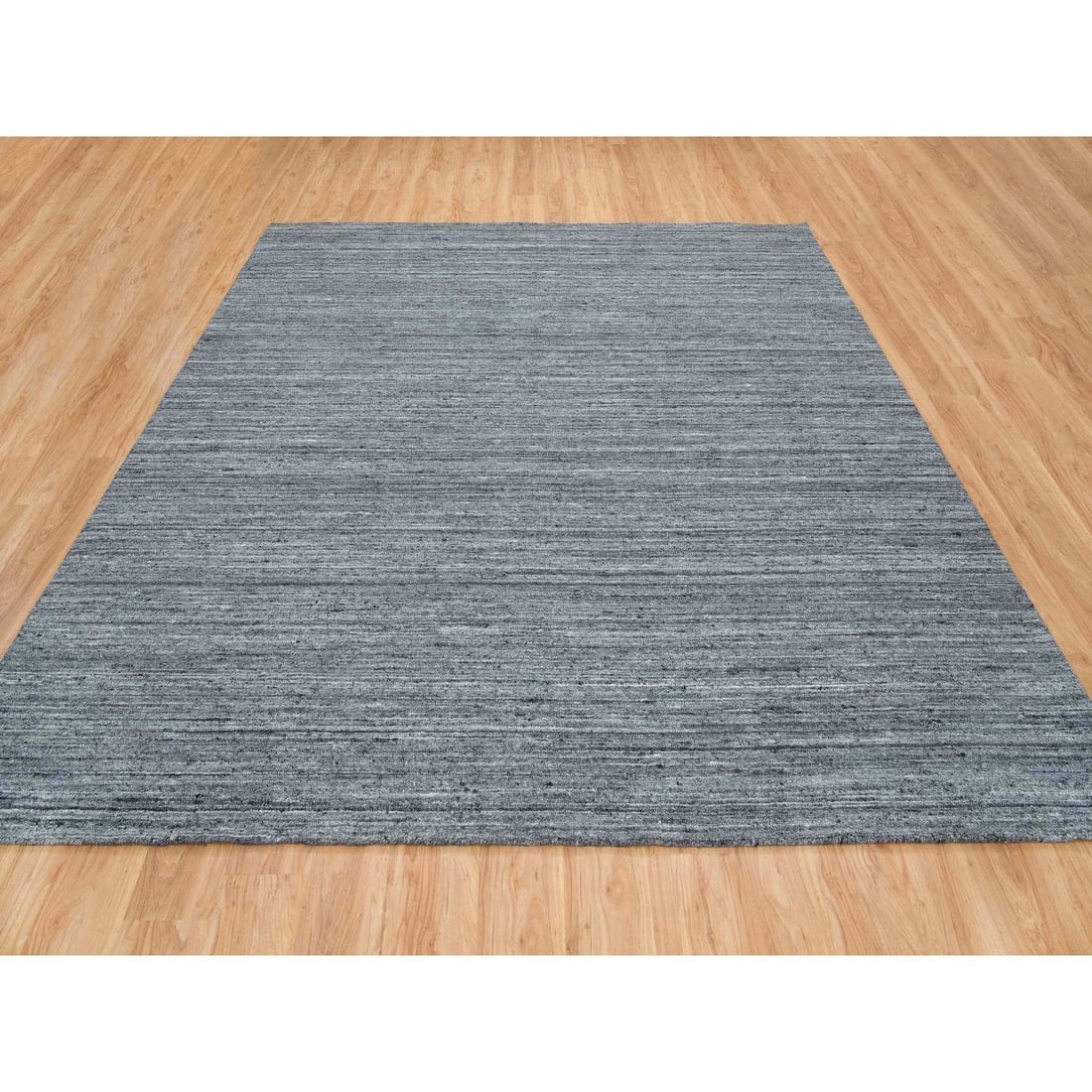 Arsenic Gray, Soft Wool Hand Loomed, Modern Striae Design, Square Rug - 2