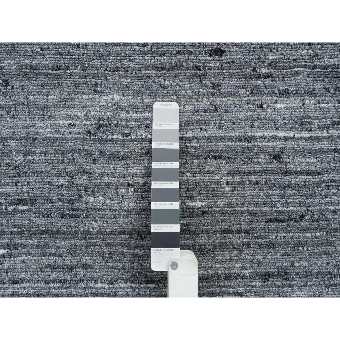 Arsenic Gray, Soft Wool Hand Loomed, Modern Striae Design, Square Rug - 7
