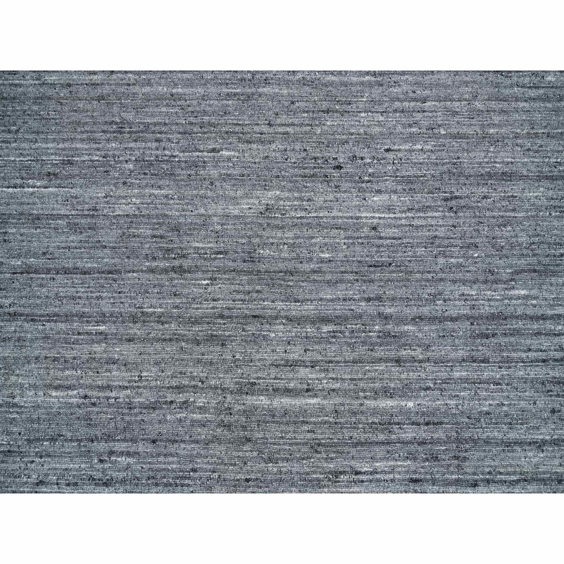 Arsenic Gray, Soft Wool Hand Loomed, Modern Striae Design, Square Rug - 8