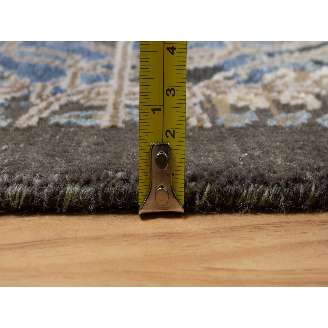 Brown Broken and Erased Sarouk Design Hand Knotted Wool and Silk Rug - 7