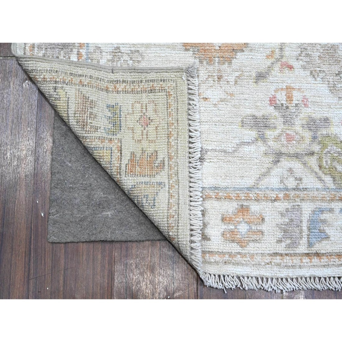 White Sand Afghan Angora Oushak Wool Weft Runner Oriental Rug - 2