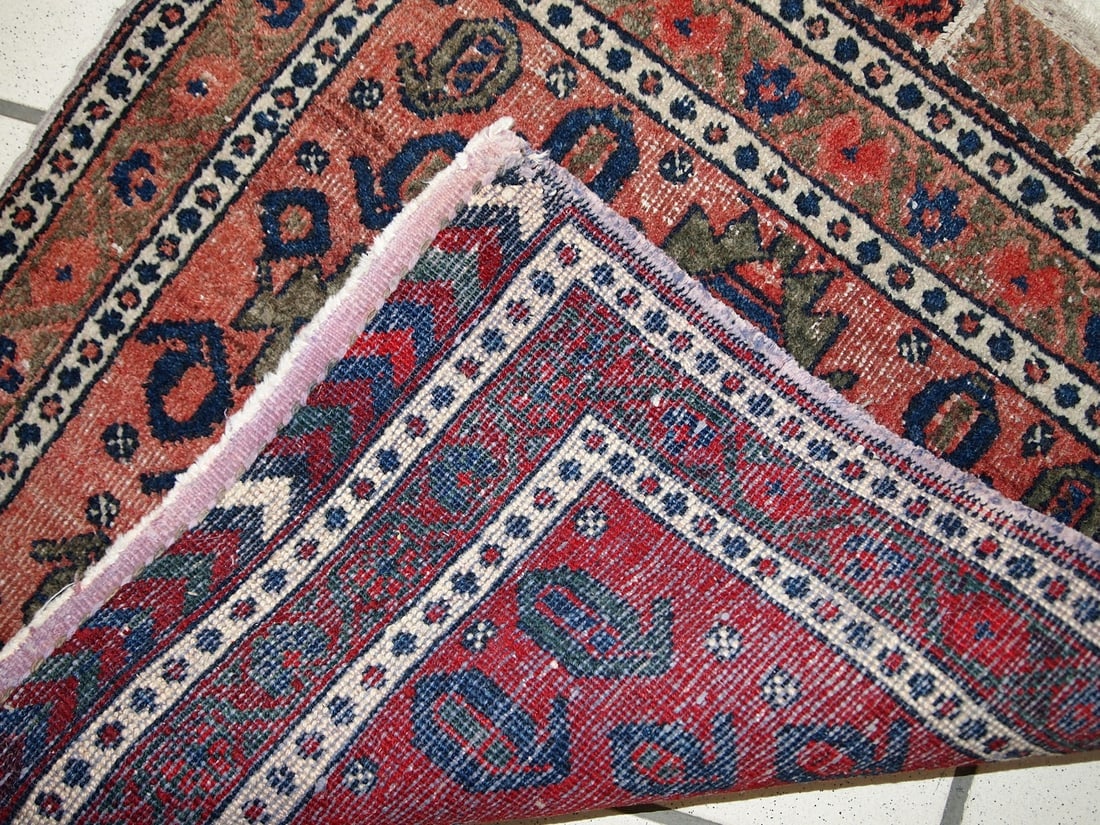 Handmade vintage Persian Kurdish bagface rug 1.8' x 1.9' (55cm x 59cm) 1930s - 9