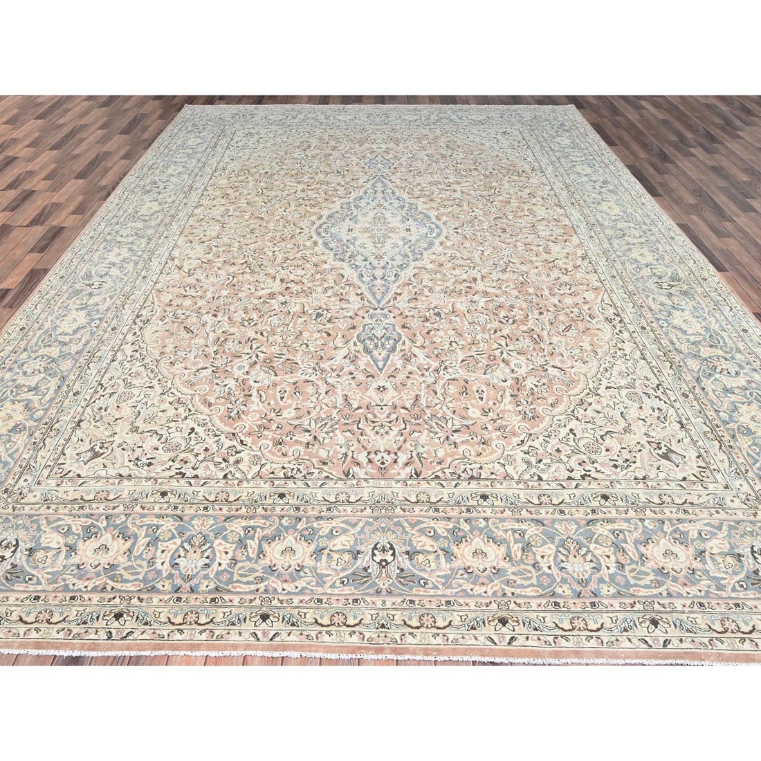 Pale Peach Zoroastrian Hand Knotted 100% Wool Oversized Oriental Rug - 2