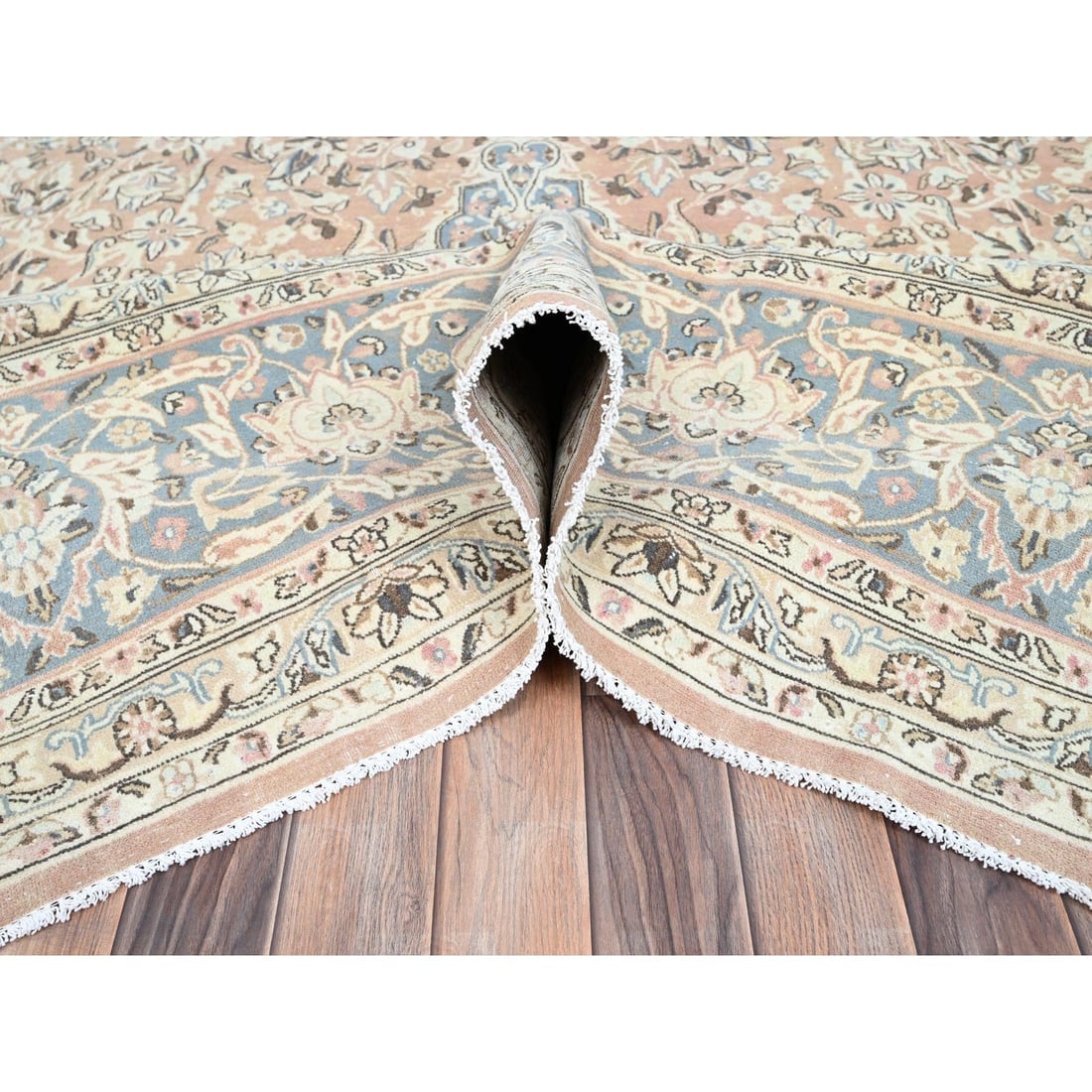 Pale Peach Zoroastrian Hand Knotted 100% Wool Oversized Oriental Rug - 5