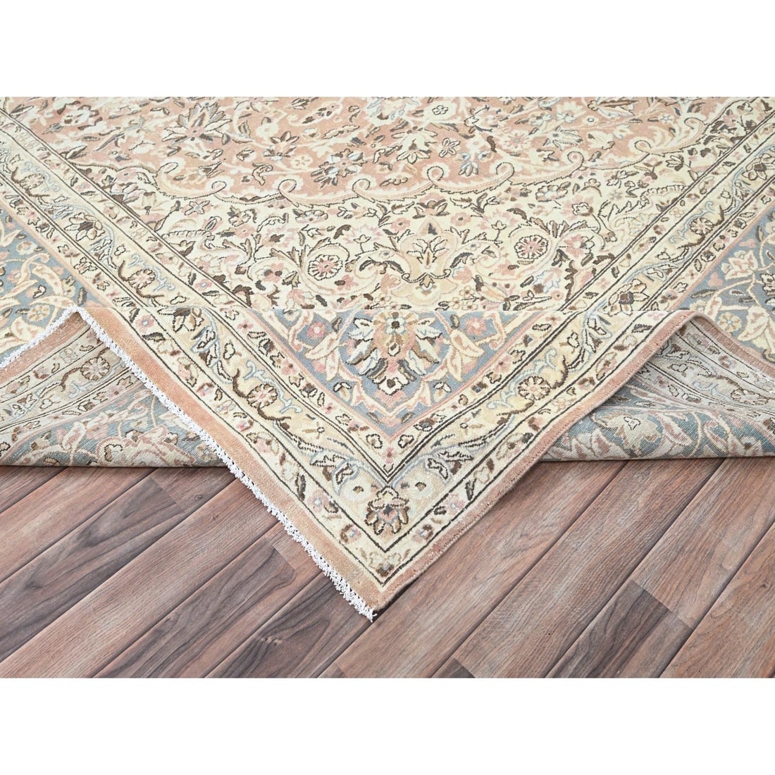 Pale Peach Zoroastrian Hand Knotted 100% Wool Oversized Oriental Rug - 6