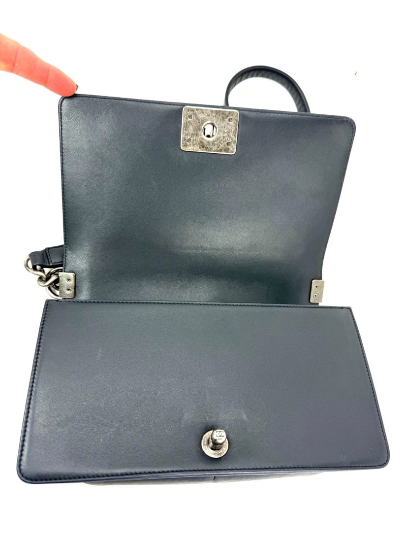 CHANEL Lambskin Chevron Quilted Medium Boy Flap Navy Blue Shoulder Bag - 9