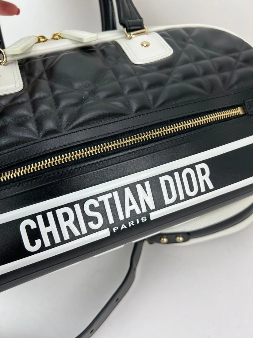 Christian Dior Lambskin Cannage Medium Dior Vibe Zip Bowling Bag - 14