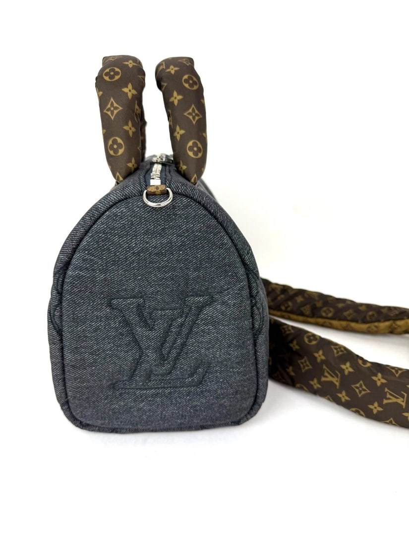 Louis Vuitton Speedy 25 Bandouliere Black Denim Puffer Hand Bag - 10
