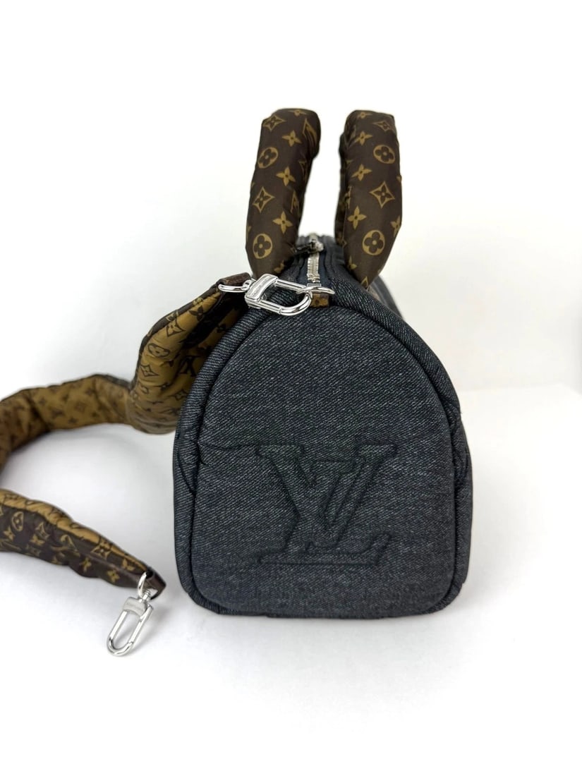 Louis Vuitton Speedy 25 Bandouliere Black Denim Puffer Hand Bag - 9