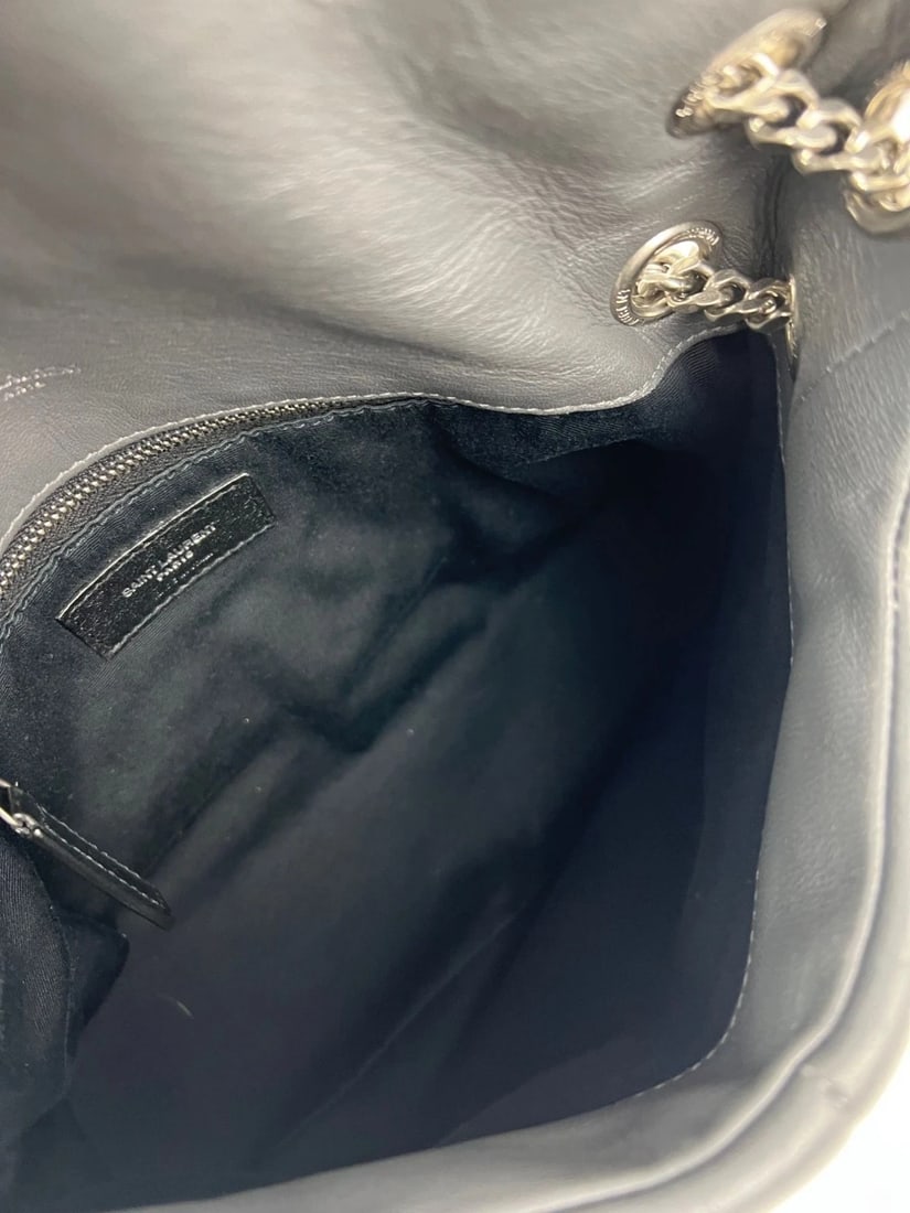 Saint Laurent Lambskin Quilted Small Loulou Puffer Gray Shoulder Bag - 8