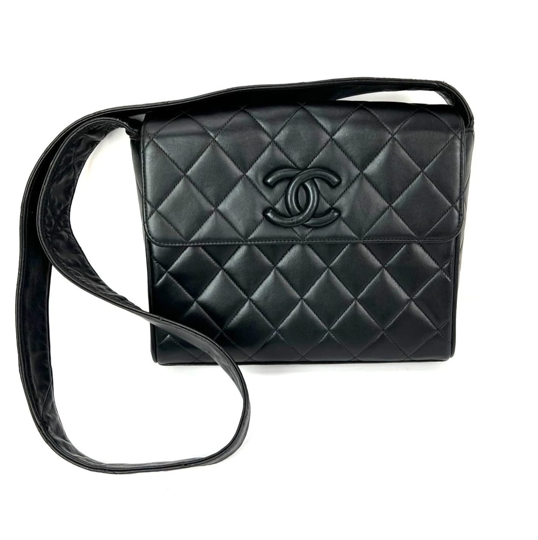 Chanel Vintage Lambskin Quilted CC Flap Black Shoulder Bag - 2