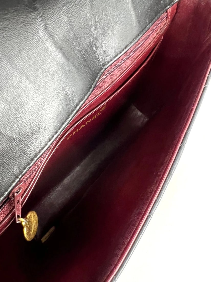 Chanel Vintage Lambskin Quilted CC Flap Black Shoulder Bag - 7