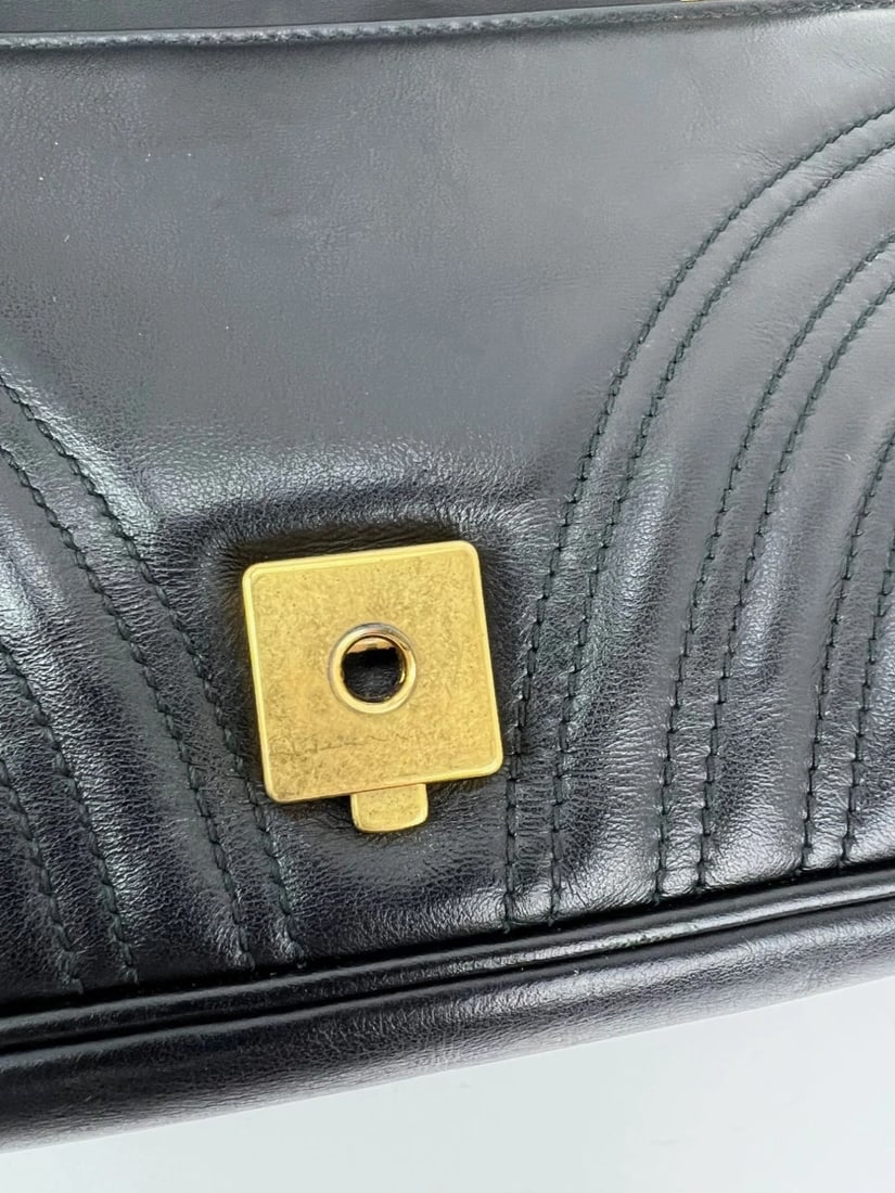 Gucci Calfskin Matelasse Black Medium GG Marmont Shoulder Crossbody Bag LI - 16