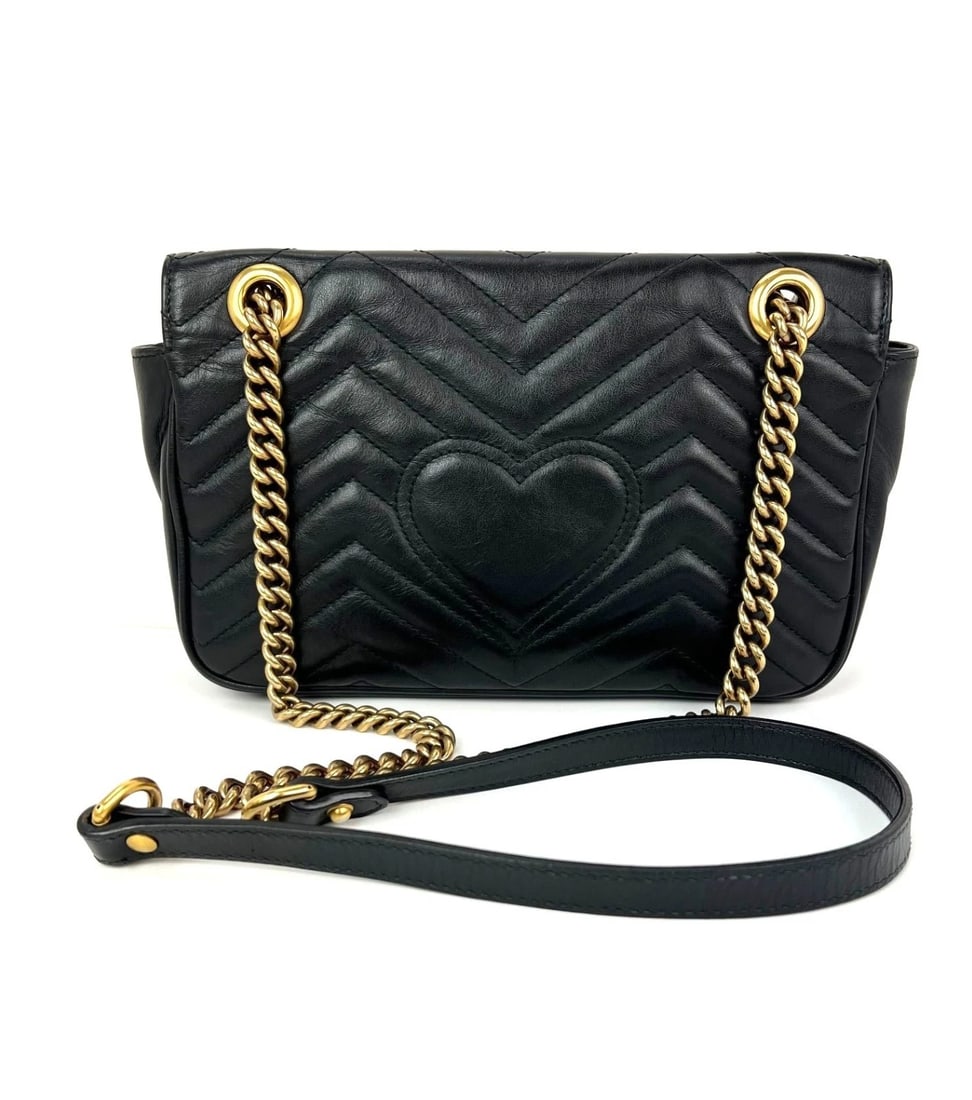 Gucci Calfskin Matelasse Black Medium GG Marmont Shoulder Crossbody Bag LI - 3