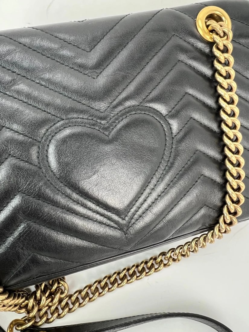 Gucci Calfskin Matelasse Black Medium GG Marmont Shoulder Crossbody Bag LI - 4