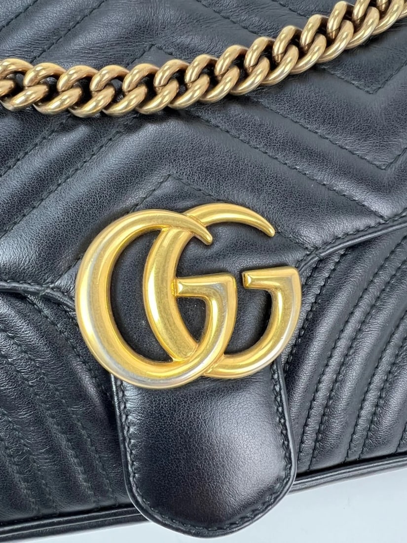 Gucci Calfskin Matelasse Black Medium GG Marmont Shoulder Crossbody Bag LI - 5