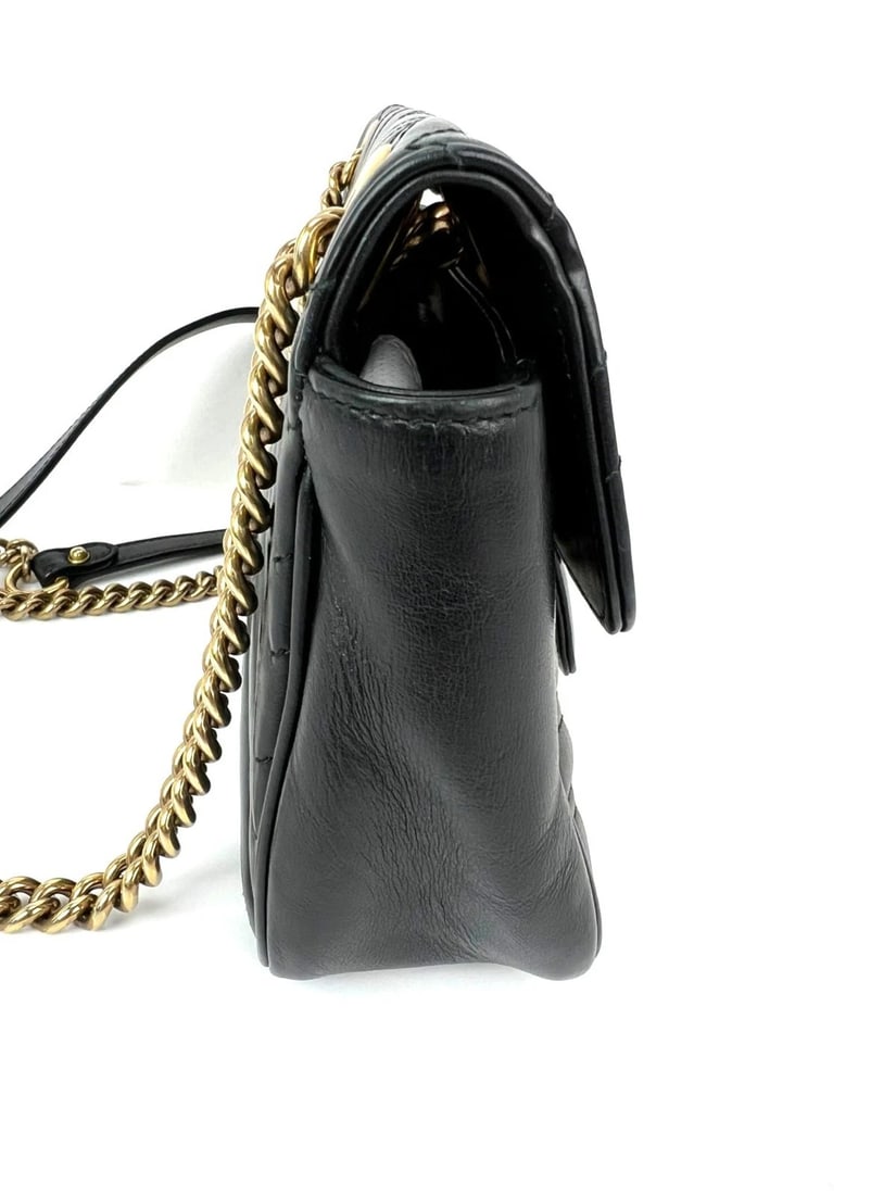 Gucci Calfskin Matelasse Black Medium GG Marmont Shoulder Crossbody Bag LI - 8