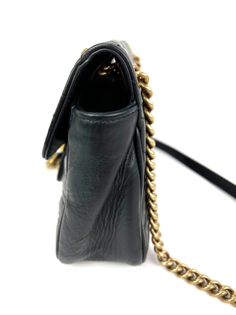 Gucci Calfskin Matelasse Black Medium GG Marmont Shoulder Crossbody Bag LI - 9