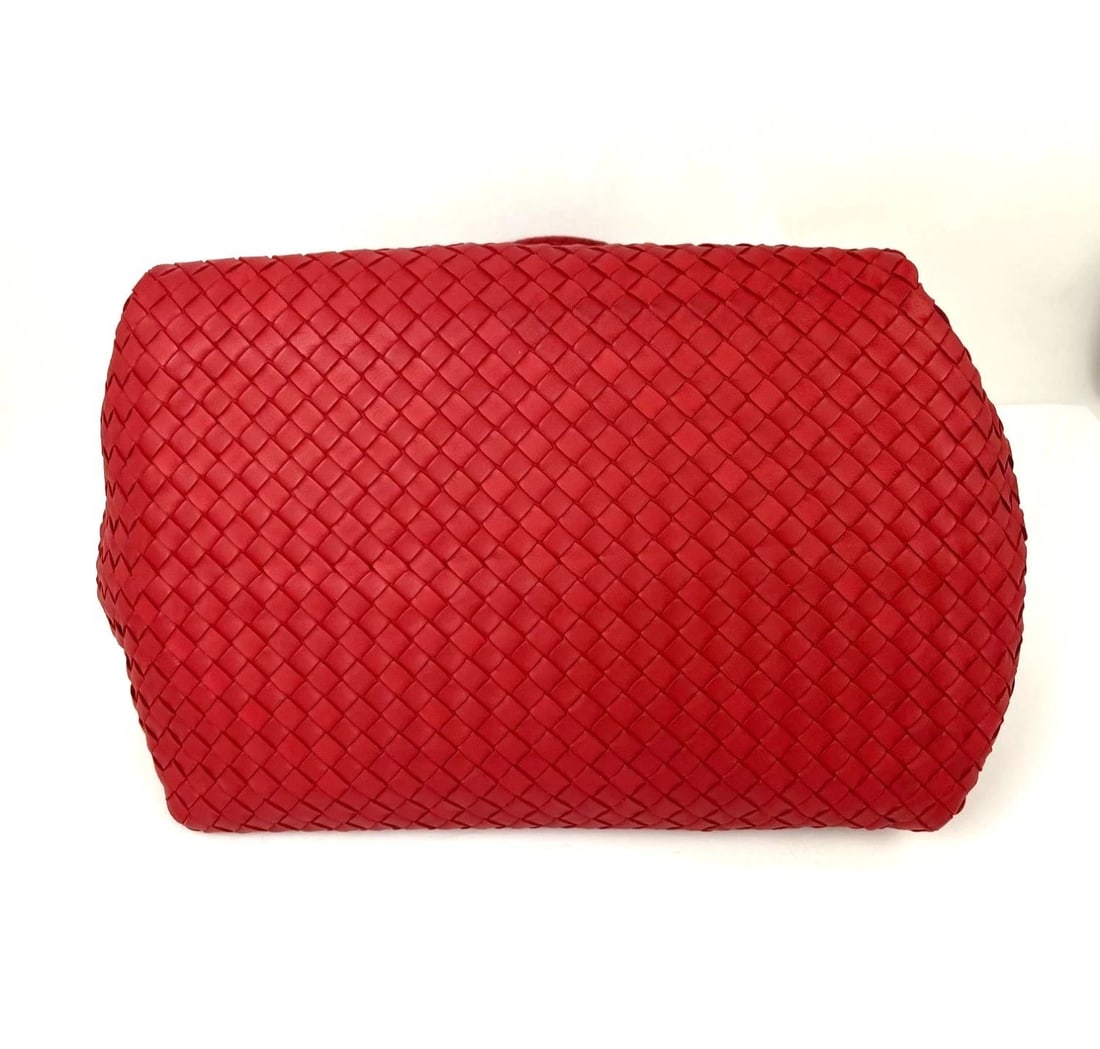 Bottega Veneta Red Intrecciato Leather Shoulder Tote Bag - 4