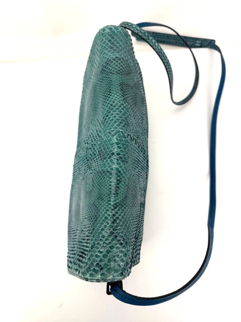 Bottega Veneta Python Embossed Blue Leather Shoulder Bag - 7