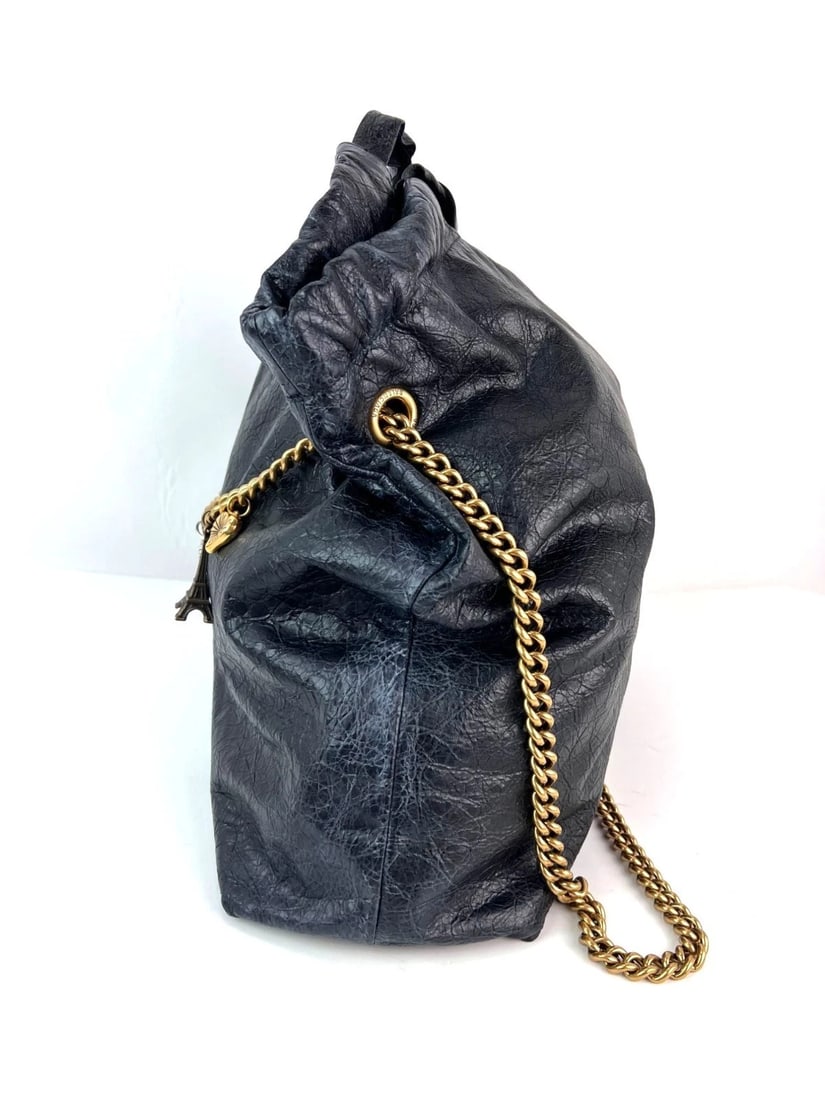 Balenciaga Leather Crush Medium Black Paris Charms Tote Bag - 4