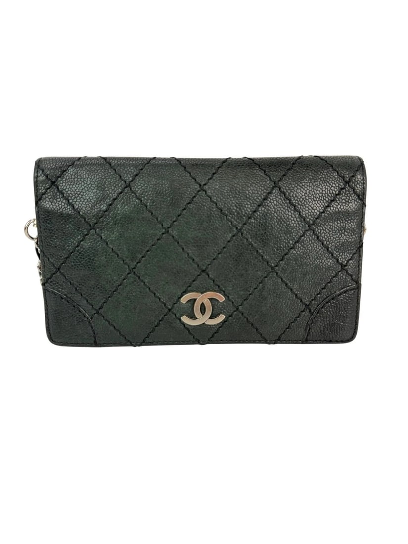 Chanel Vintage Wild Stitch Black Caviar Wallet: Title: Chanel Vintage Wild Stitch Black Caviar Wallet Description: "Pre-Owned 100% Authentic Chanel Vintage Wild Stitch Black Caviar Wallet added insert and unbranded strap to use as a crossbody RATIN
