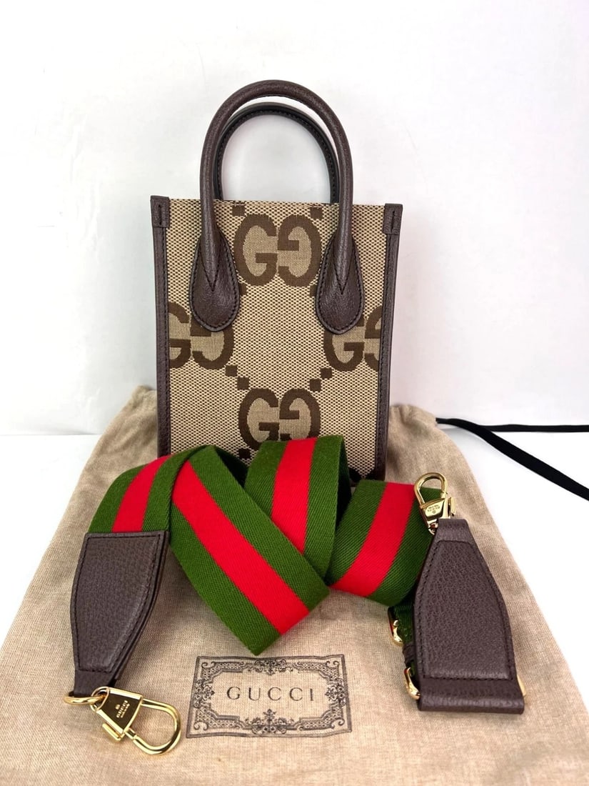 Gucci Jumbo GG textured dollar calfskin Mini Web Vertical Tote - 3