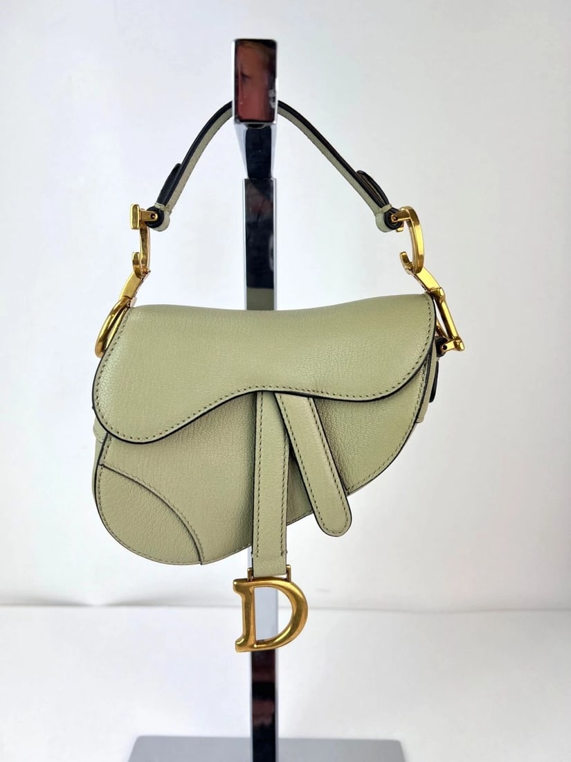 Christian Dior Goatskin Light Green Micro Saddle Bag with Strap - 16