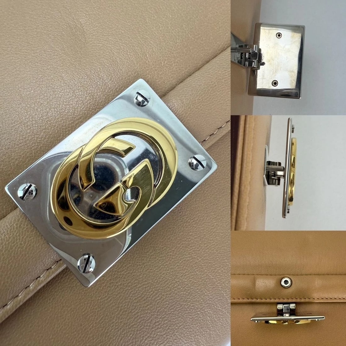 Gucci Lambskin G Linea Matisse Interlocking Beige Clutch Shoulder Bag - 9