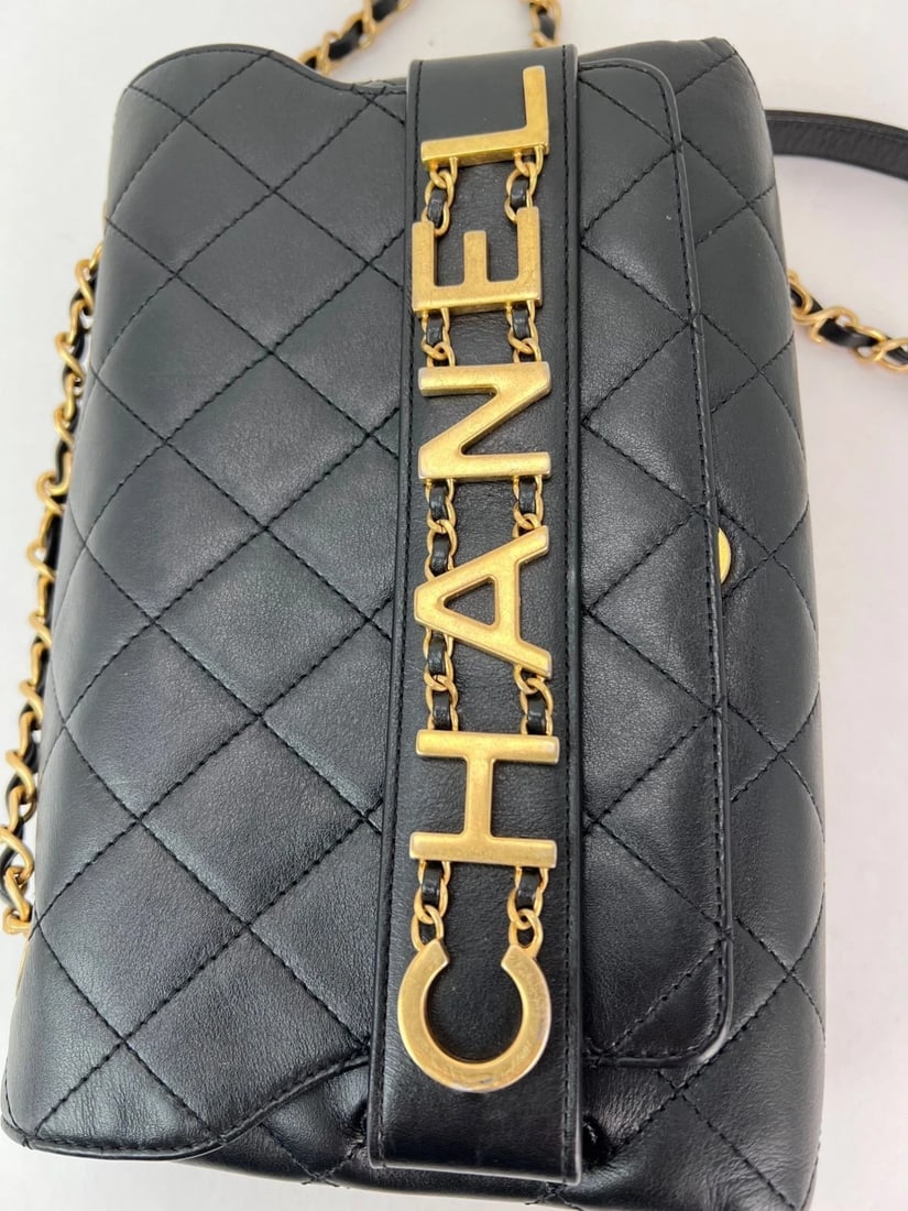 Chanel Calfskin Quilted Enchained Black Flap Shoulder Bag - 6