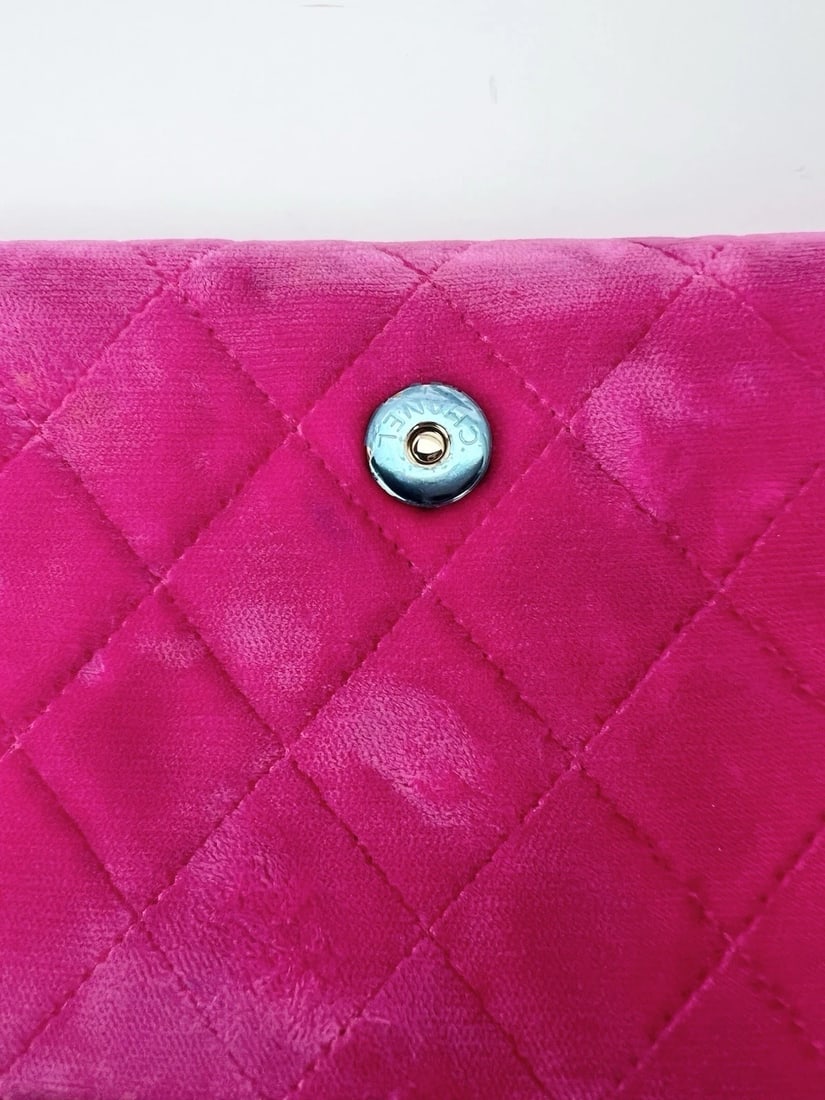 Chanel Velvet Quilted Timeless Fuchsia Wallet on a Chain Clutch Bag - 7