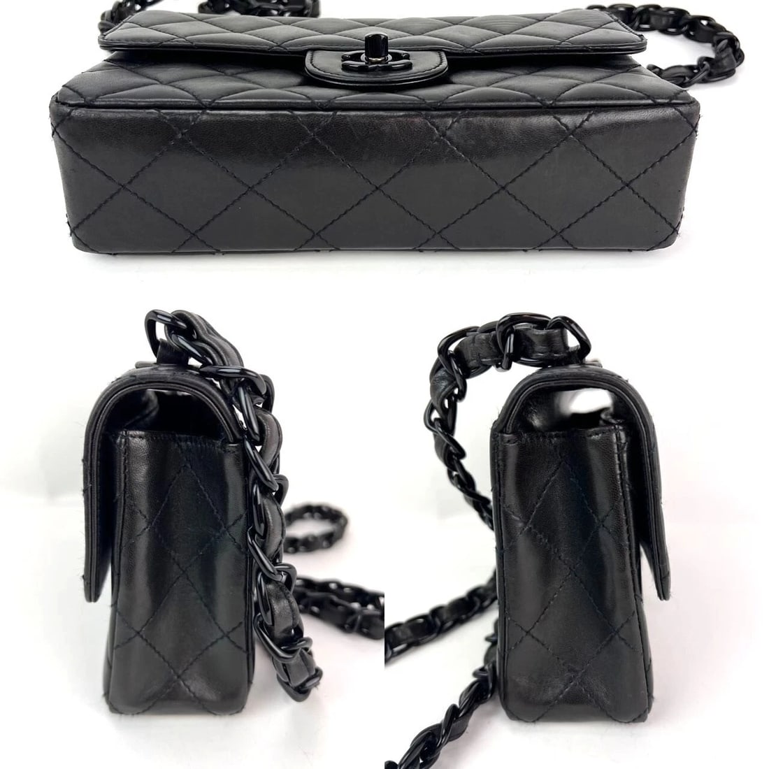 Chanel Vintage Quilted Lambskin Black Resin Chain Small Classic Single Flap - 7