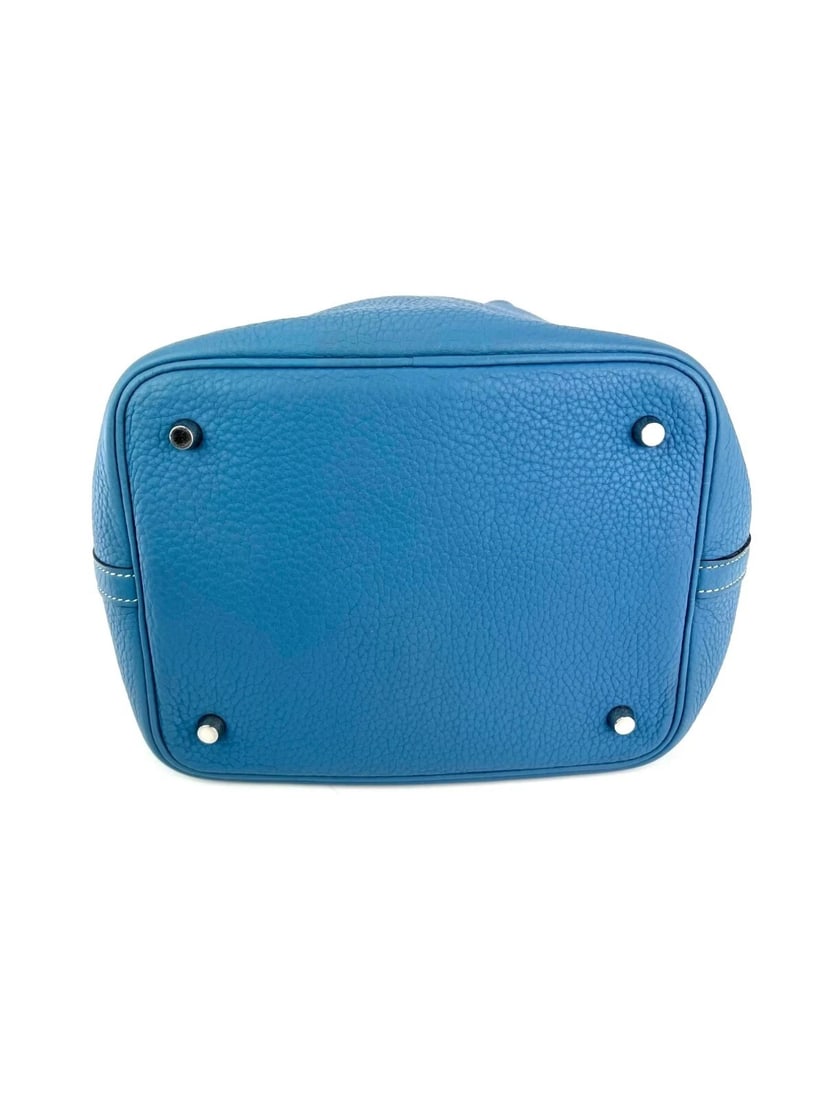 Hermes Taurillon Clemence Picotin 22 MM Blue Leather Hand Bag - 12