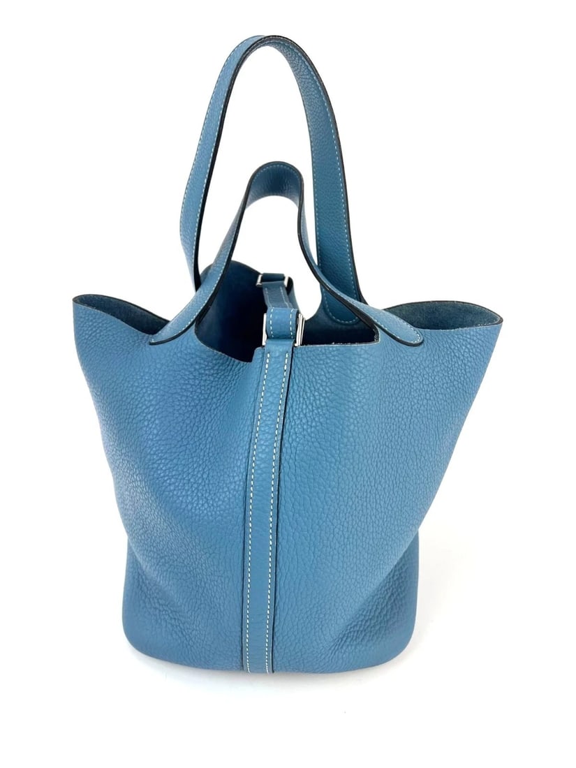 Hermes Taurillon Clemence Picotin 22 MM Blue Leather Hand Bag - 3