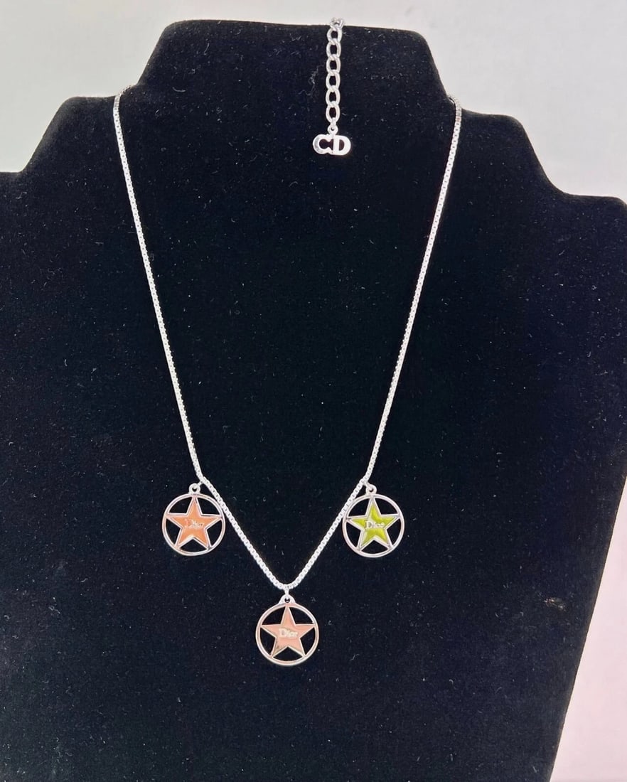 Christian Dior Multi Star Adjustable Silver Finish Necklace - 3