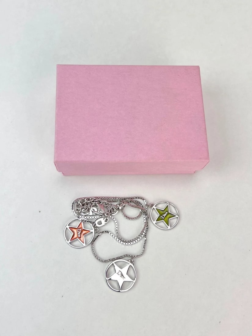 Christian Dior Multi Star Adjustable Silver Finish Necklace - 8