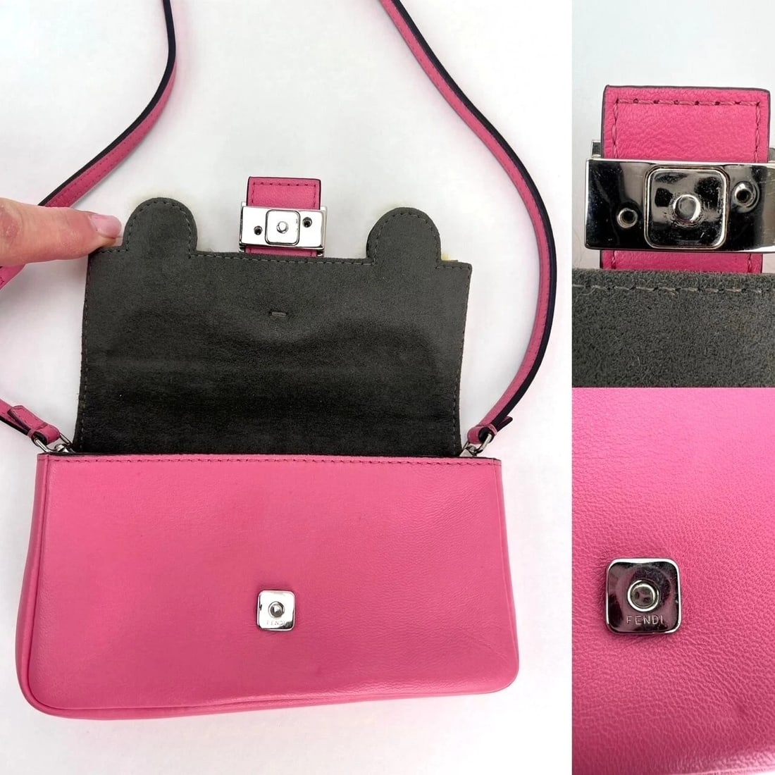 Fendi Monster Baguette Pink Leather Micro Crossbody Bag - 4