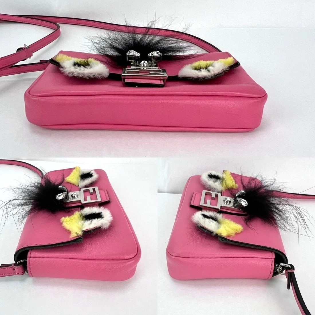 Fendi Monster Baguette Pink Leather Micro Crossbody Bag - 6