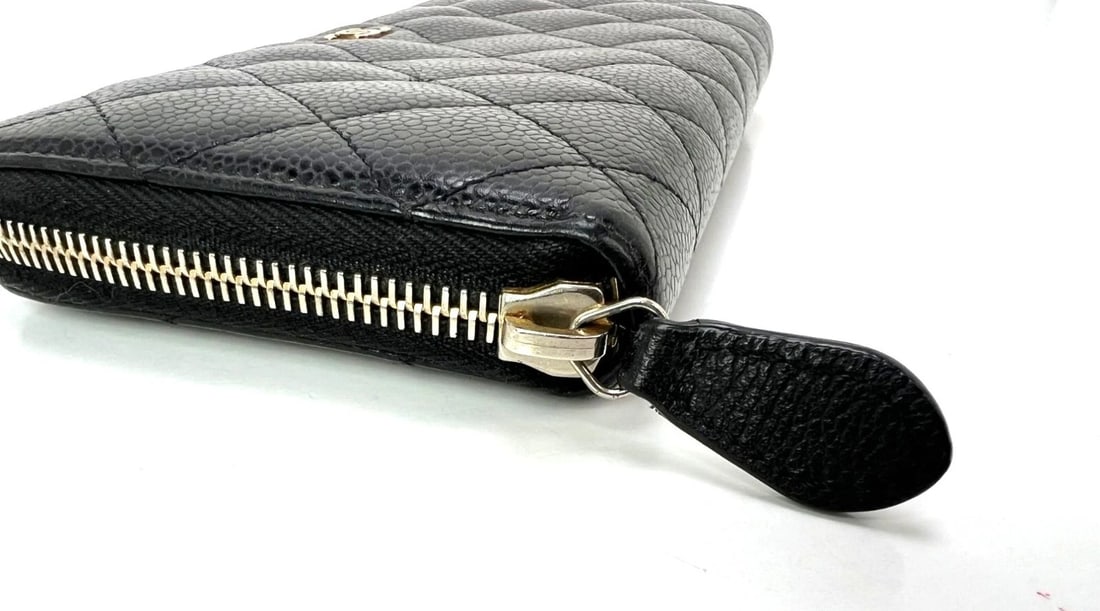 Chanel Caviar Quilted Large Gusset Zip Around Black Wallet - 10
