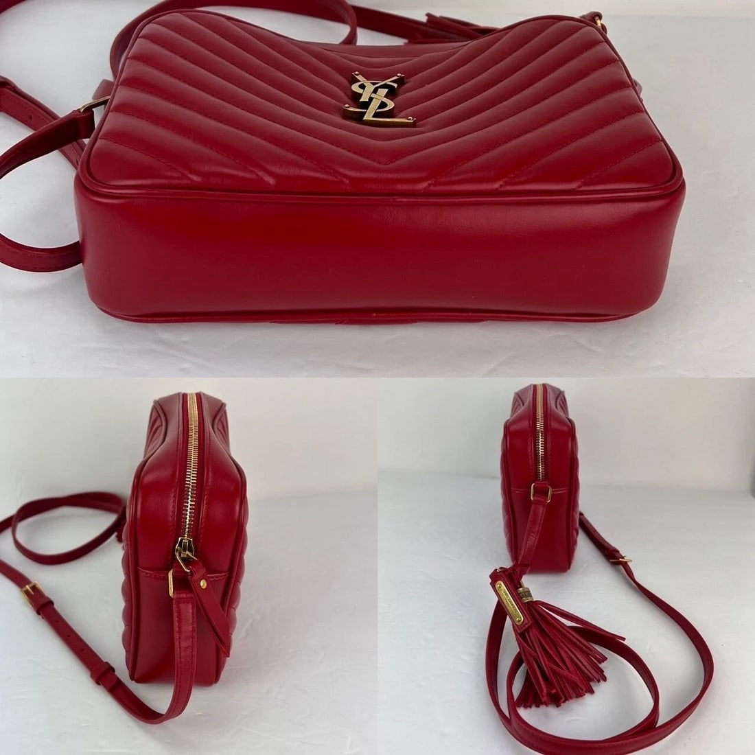 YVES SAINT LAURENT Matelasse Calfskin Lou Camera Red Crossbody Bag - 4