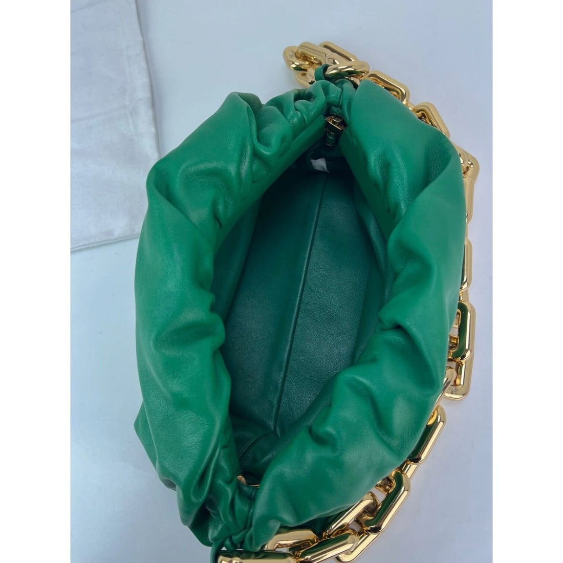 Bottega Veneta Green Chain Leather Pouch Bag Clutch - 7
