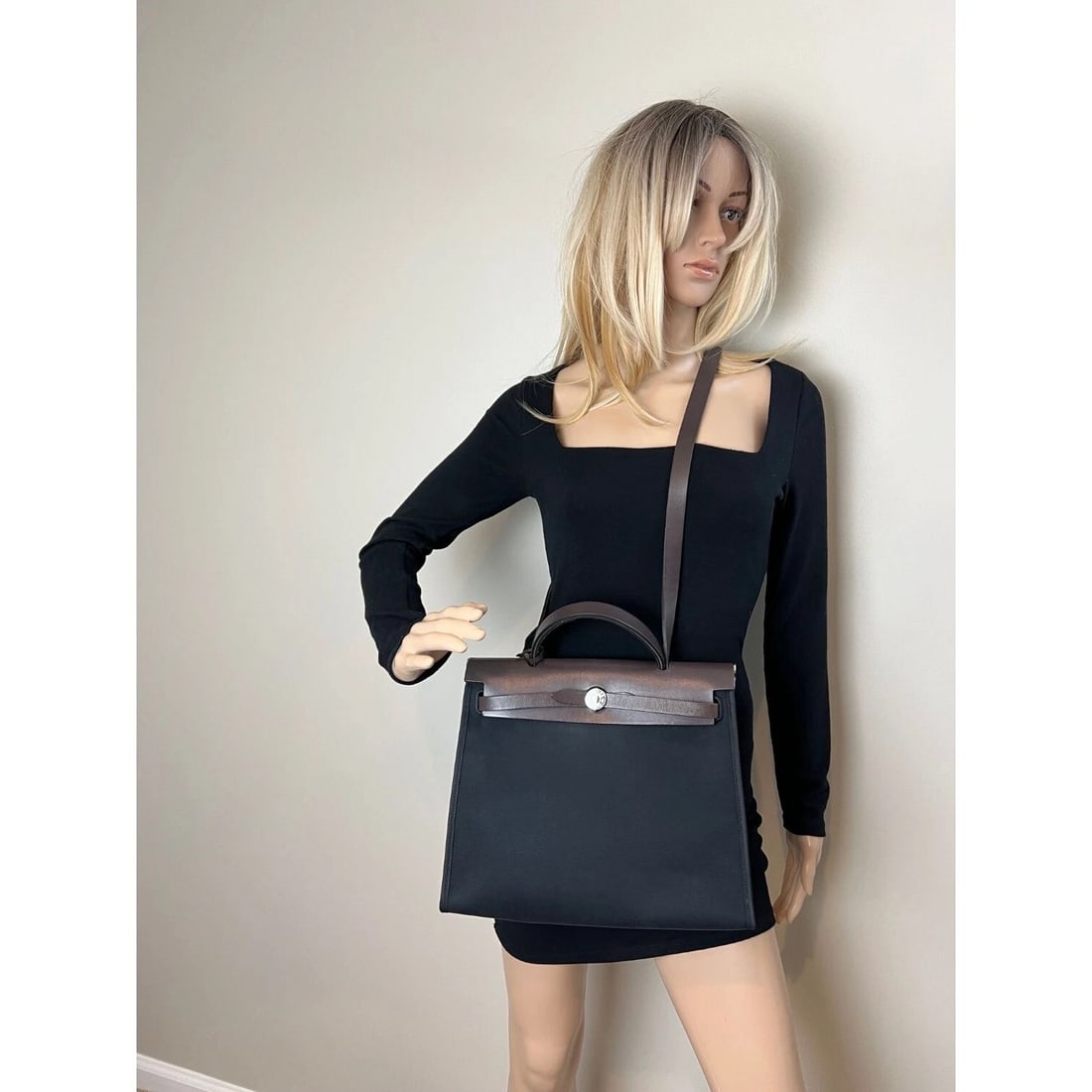 Hermes Toile vache Hunter Herbag zip 31 PM Black Ebene Shoulder Bag - 7