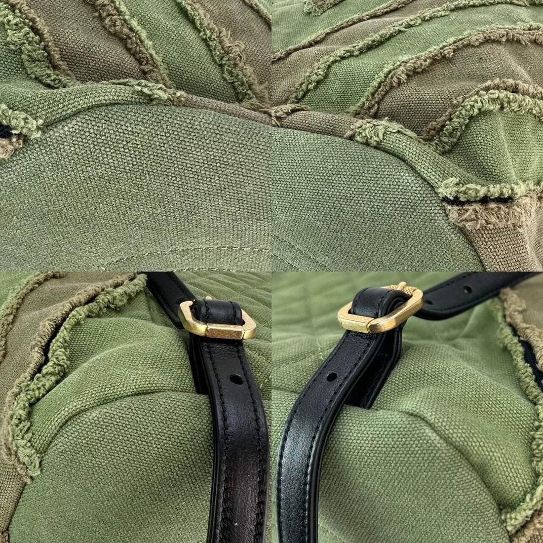 CHANEL Backpack Canvas Chevron Cuba Patchwork Khaki Green Backpack - 9