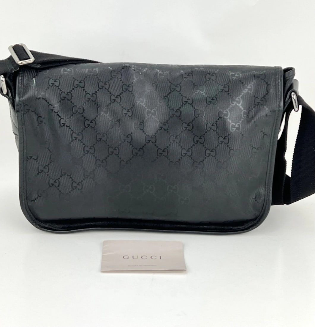 Gucci Men's Messenger GG Supreme Canvas Medium Black Buckle Flap Bag - 4