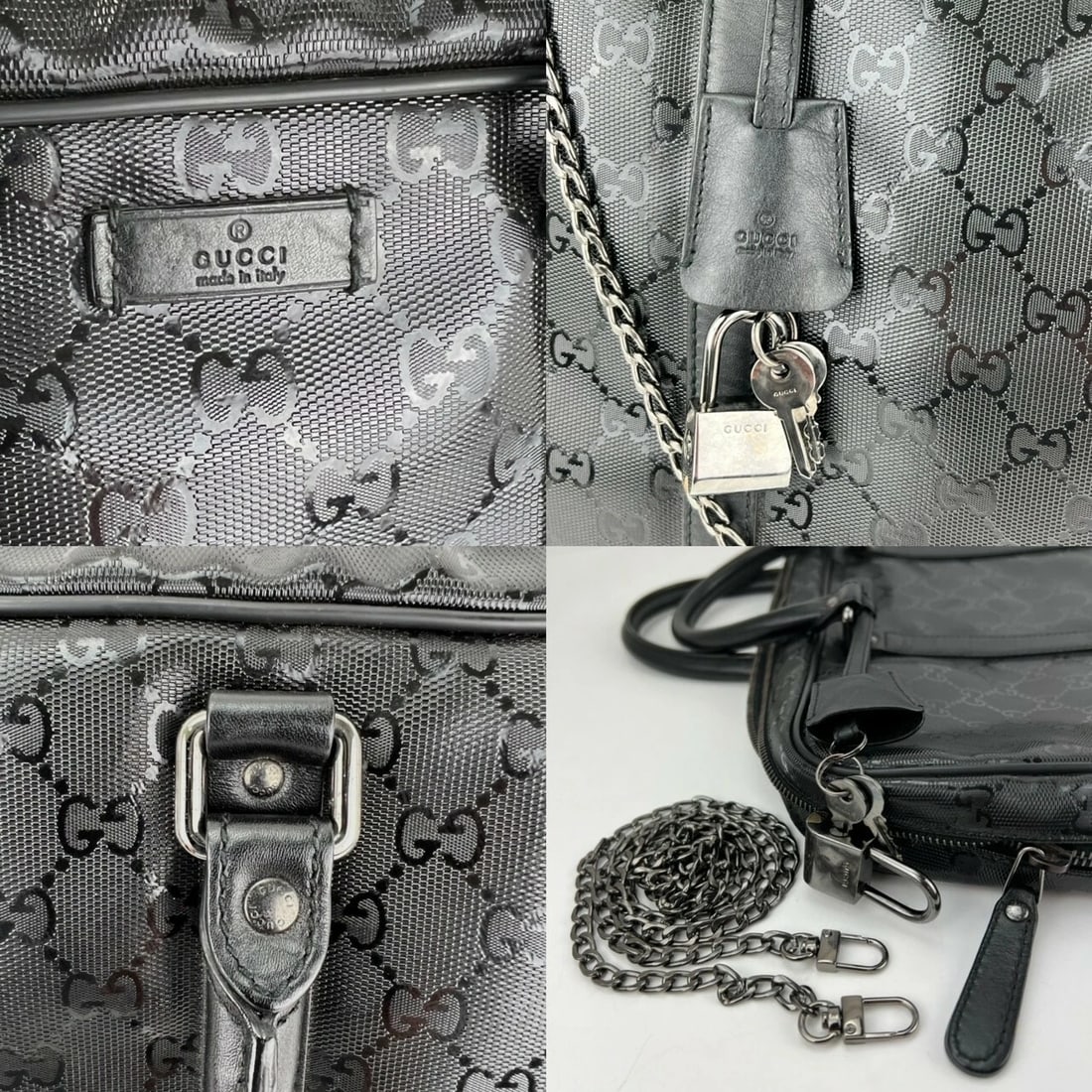 Gucci GG Imprime Coated Canvas Black Monogram Briefcase Attache Bag - 9
