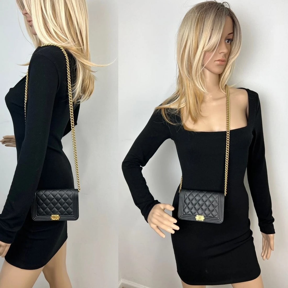 Chanel Caviar Quilted Mini Boy Clutch Wallet on a Chain Black - 7