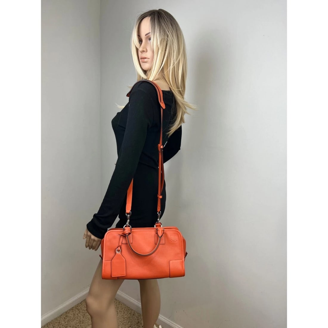 LOEWE Calfskin Amazona 28 Orange Leather Shoulder Bag - 7