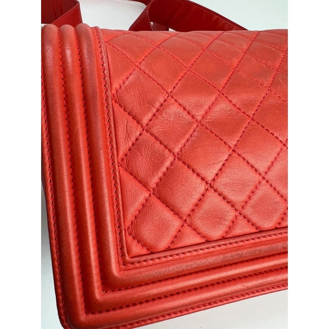 CHANEL Lambskin Quilted Medium Boy Red Flap Bag - 16