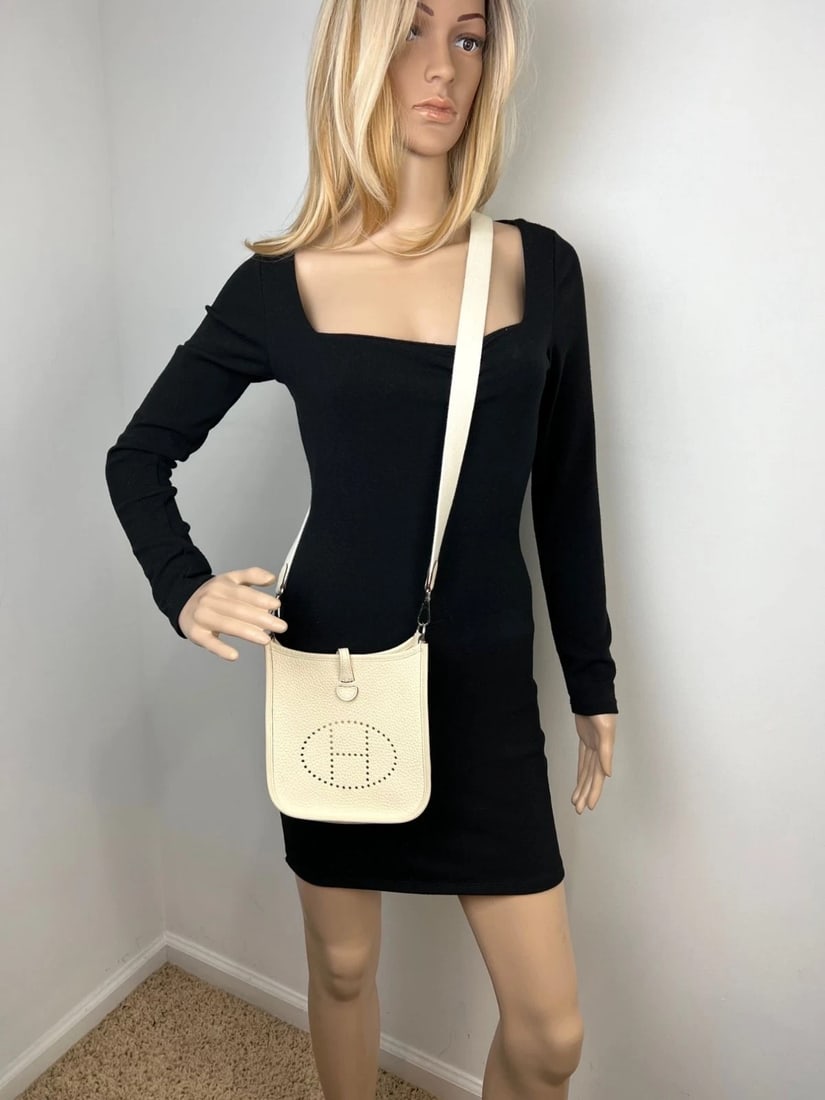 Hermes Taurillon Clemence evelyne TPM Nata White Crossbody Bag - 7